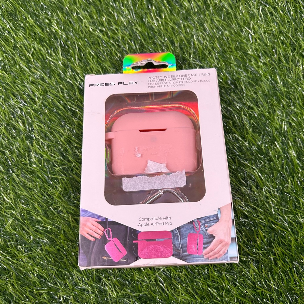 Press Play Protective Silicone Case + Ring for Apple Airpod Pro Pink New